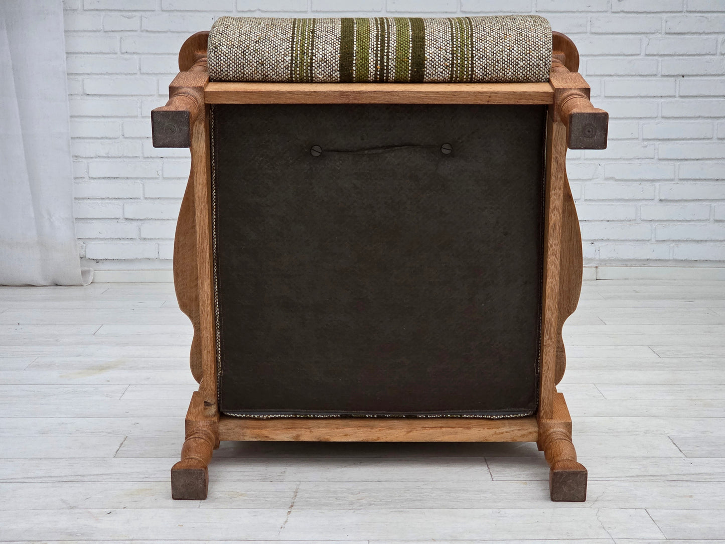 1970s, Danish armchair, original furniture wool fabric, solid oak wood.