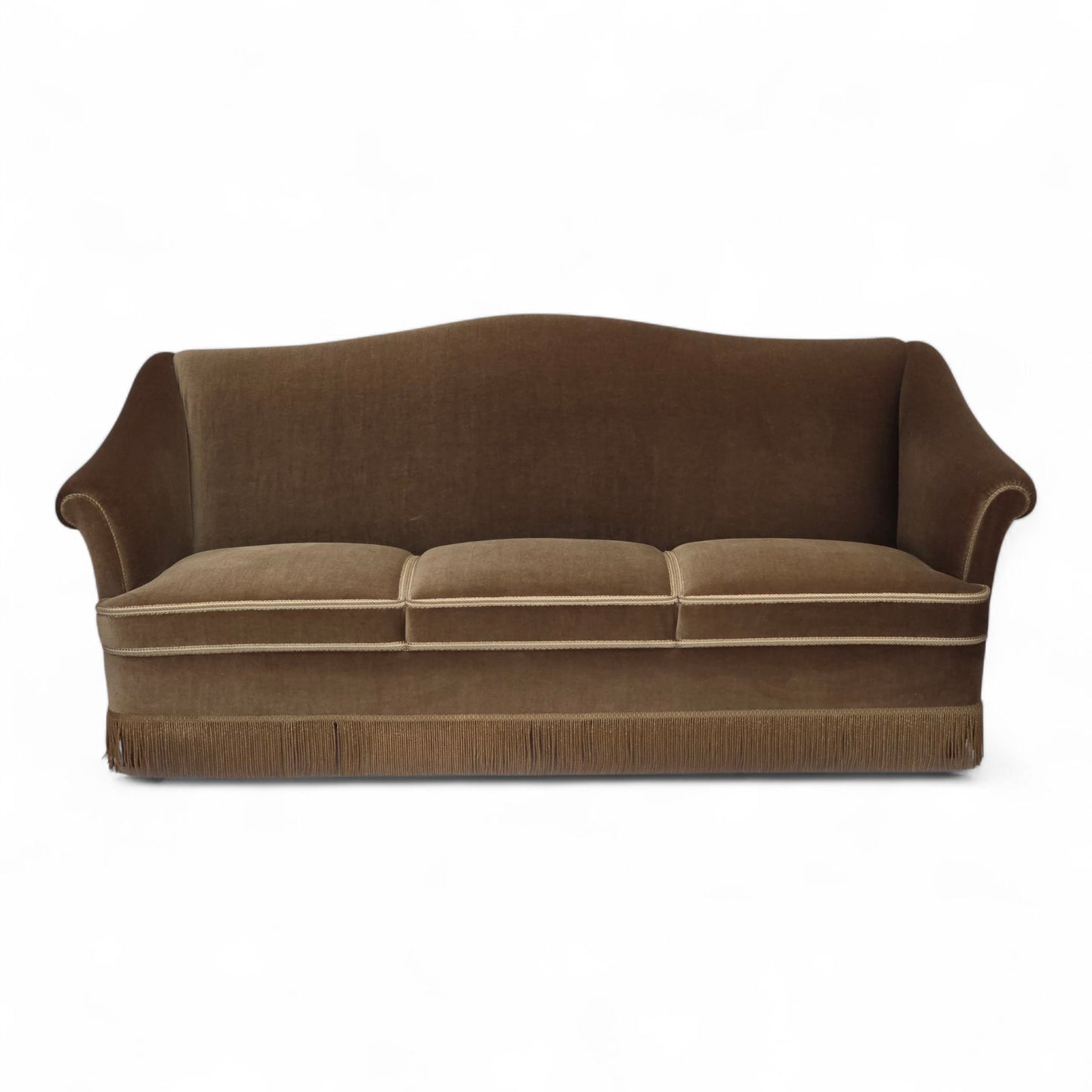 1960s, Danish 3-seater sofa, olive green furniture velour, beech wood.