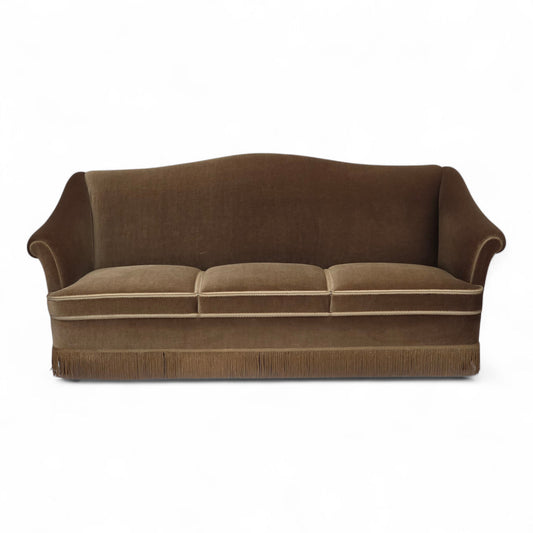 1960s, Danish 3-seater sofa, olive green furniture velour, beech wood.