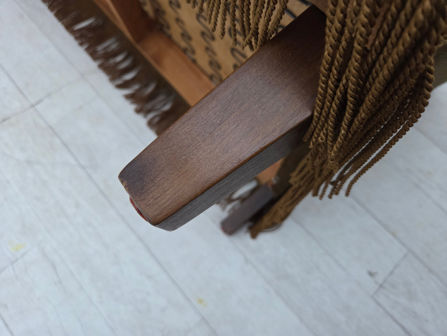 1960s, Danish 3-seater sofa, olive green furniture velour, beech wood.