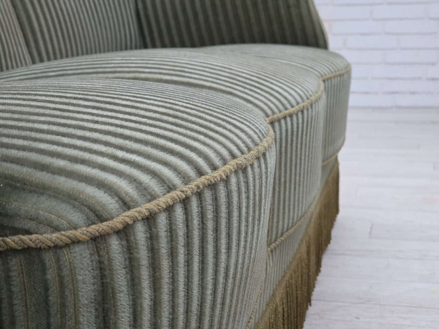 1960s, Danish 3-seater sofa, original green furniture velour, oak wood.