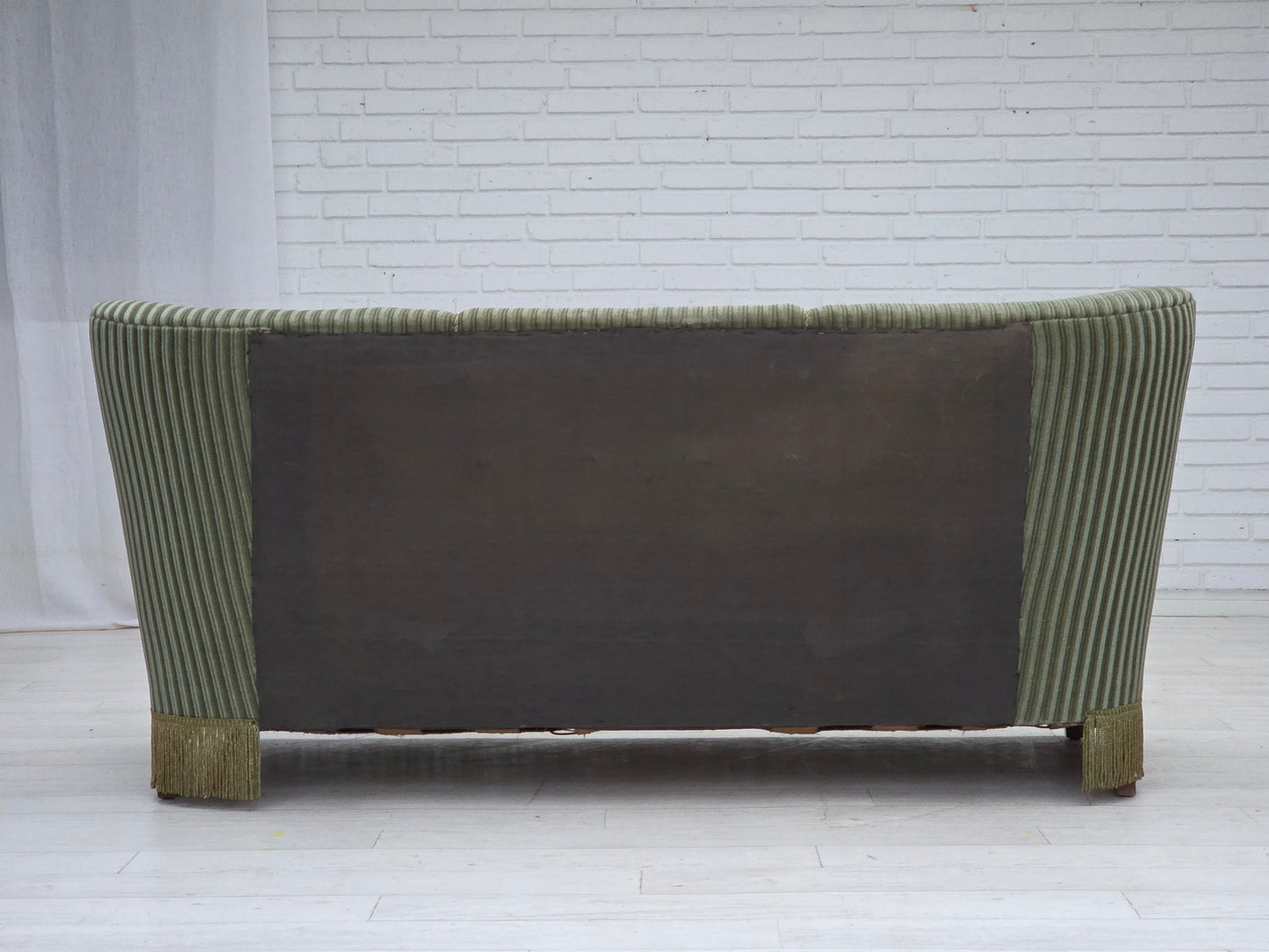 1960s, Danish 3-seater sofa, original green furniture velour, oak wood.