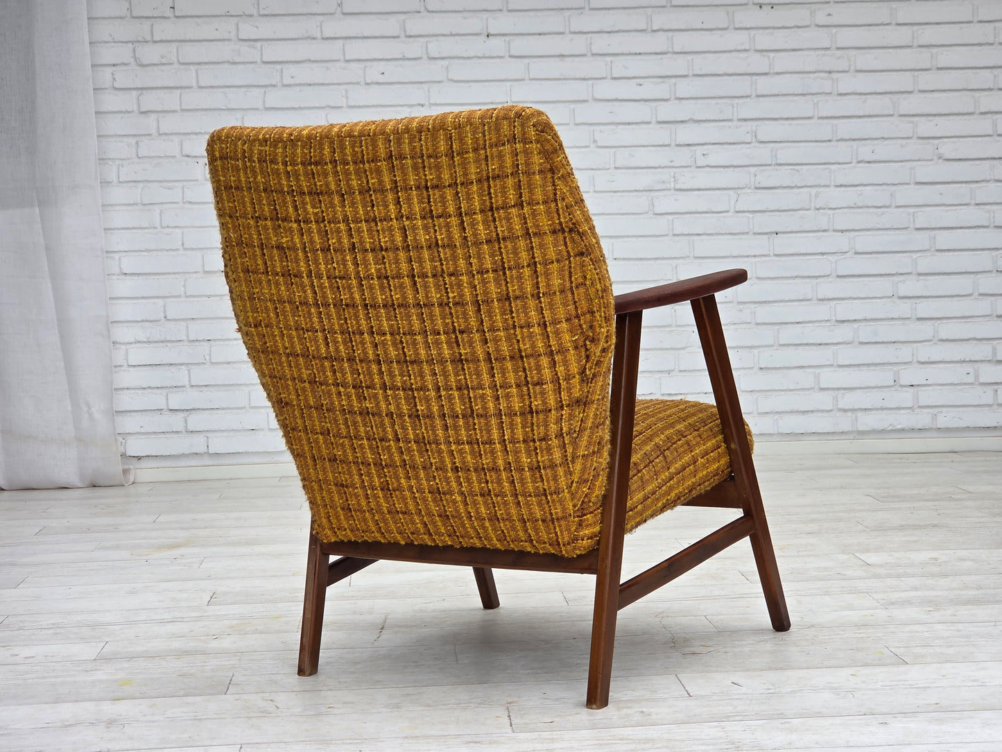 1960s, Danish armchair, furniture wool fabric, teak wood, oak wood.