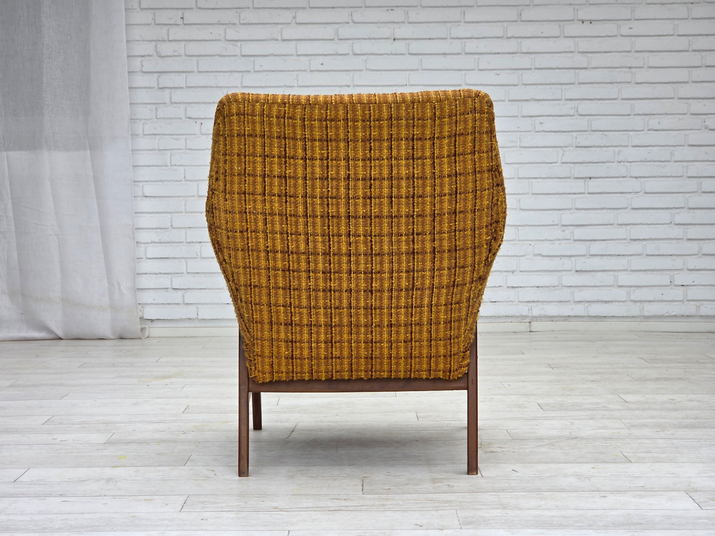 1960s, Danish armchair, furniture wool fabric, teak wood, oak wood.