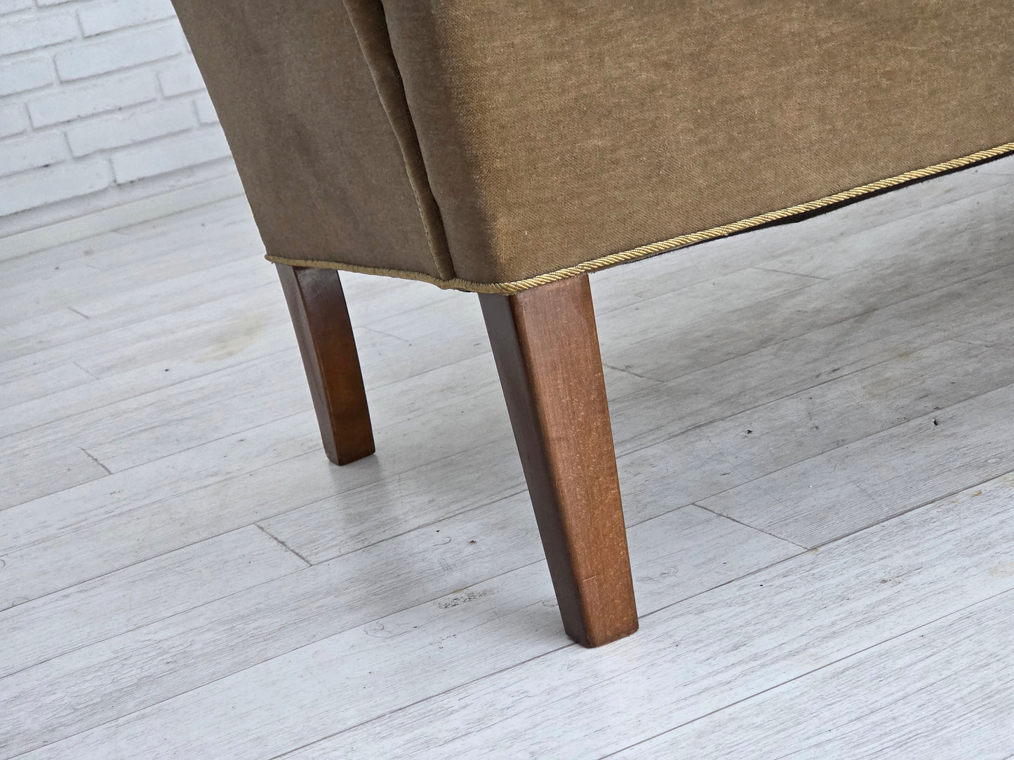 1960s, Danish 4-seater sofa, original light green furniture velour.