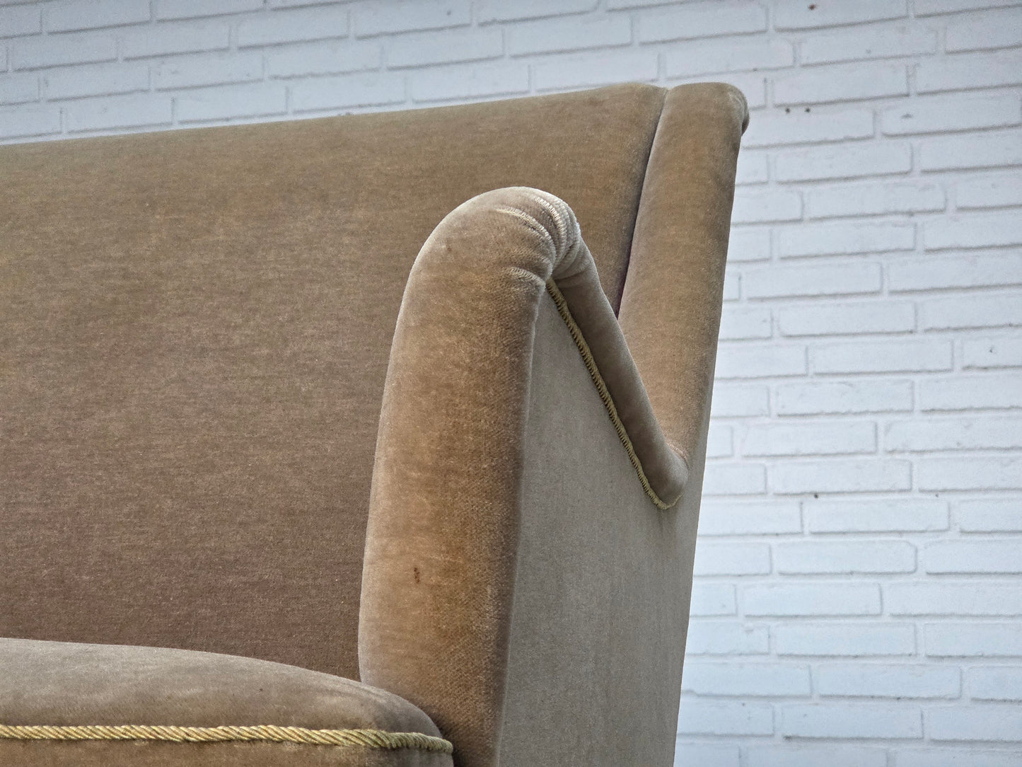 1960s, Danish 4-seater sofa, original light green furniture velour.