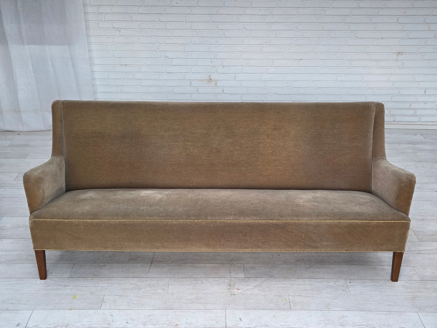 1960s, Danish 4-seater sofa, original light green furniture velour.