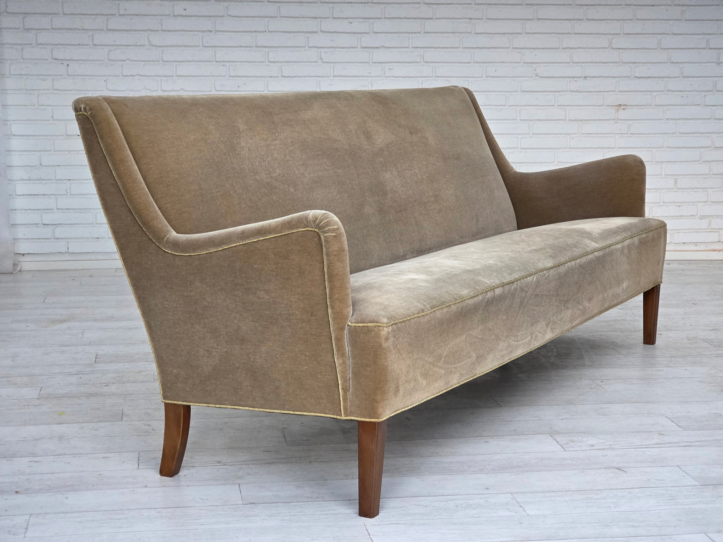 1960s, Danish 4-seater sofa, original light green furniture velour.