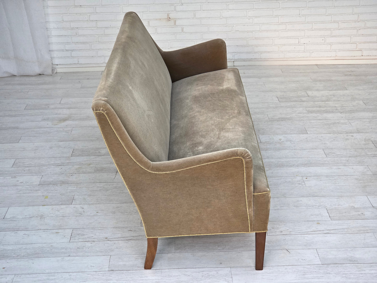 1960s, Danish 4-seater sofa, original light green furniture velour.