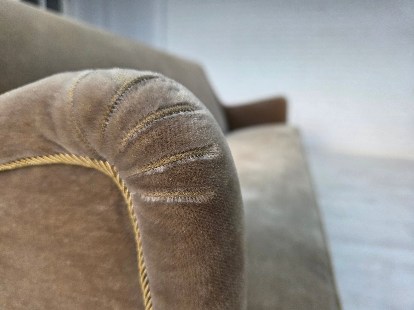 1960s, Danish 4-seater sofa, original light green furniture velour.