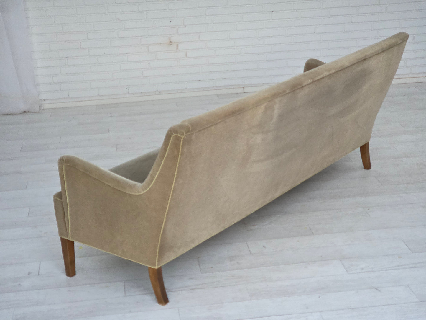1960s, Danish 4-seater sofa, original light green furniture velour.