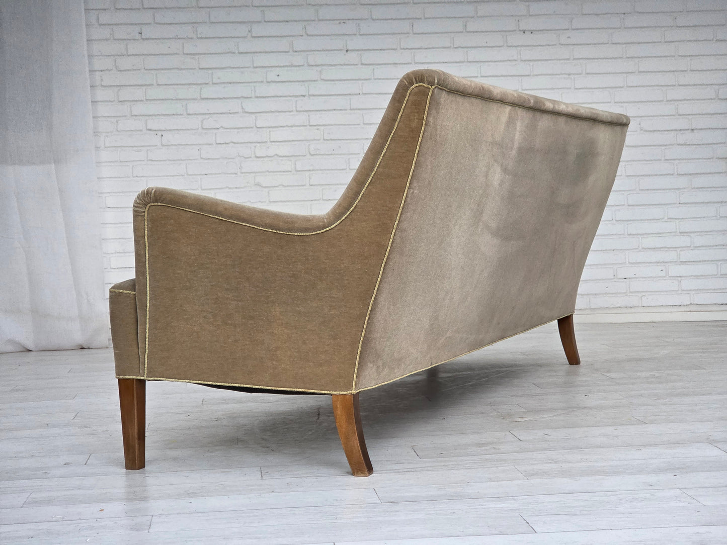 1960s, Danish 4-seater sofa, original light green furniture velour.