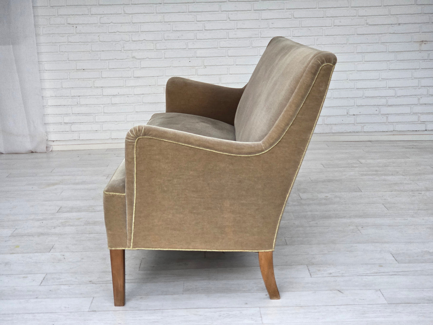 1960s, Danish 4-seater sofa, original light green furniture velour.