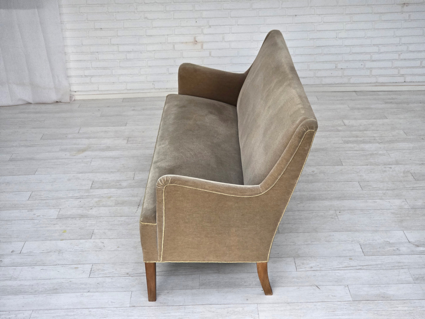 1960s, Danish 4-seater sofa, original light green furniture velour.