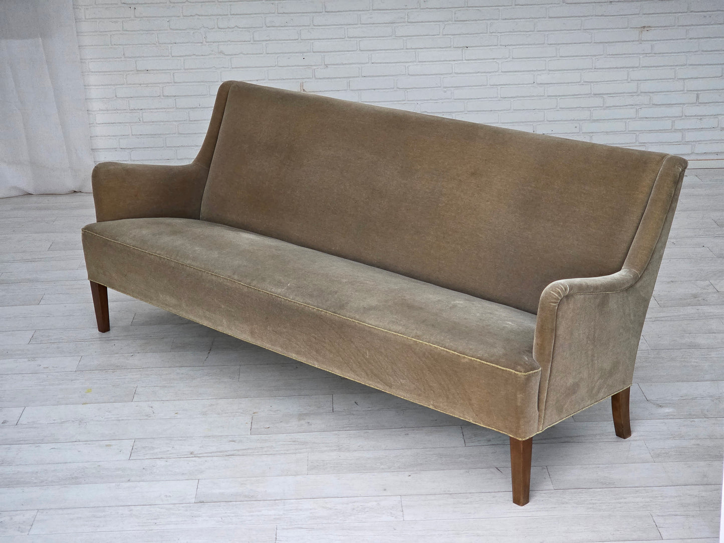 1960s, Danish 4-seater sofa, original light green furniture velour.