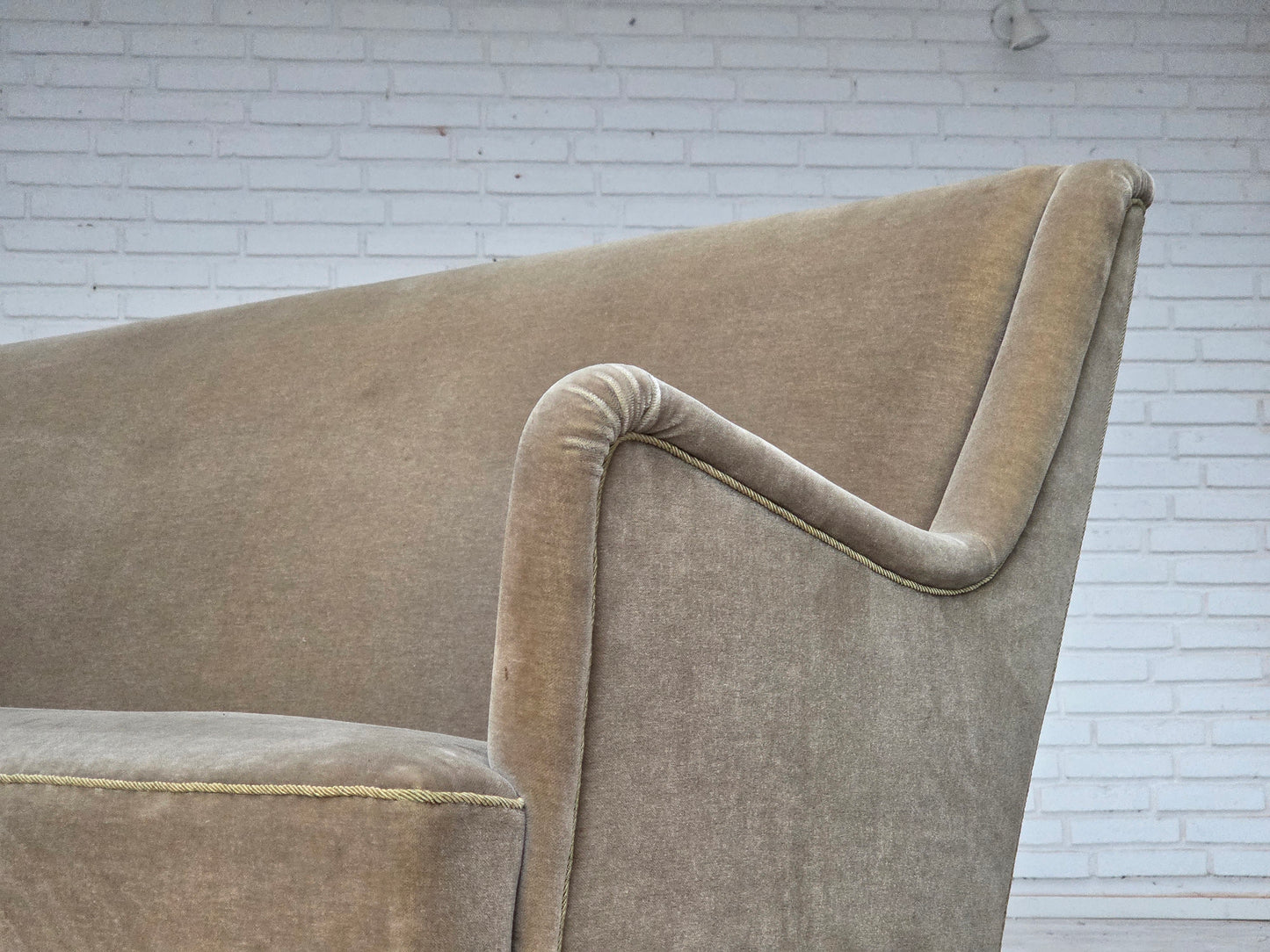 1960s, Danish 4-seater sofa, original light green furniture velour.