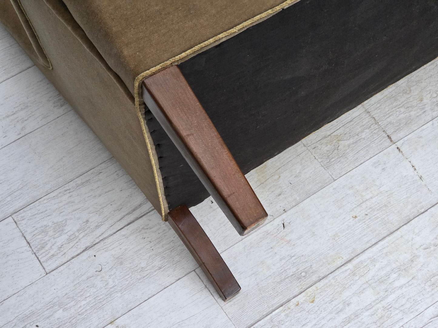 1960s, Danish 4-seater sofa, original light green furniture velour.