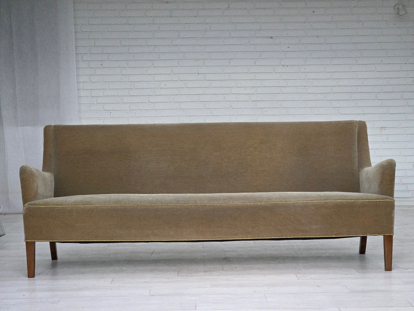 1960s, Danish 4-seater sofa, original light green furniture velour.