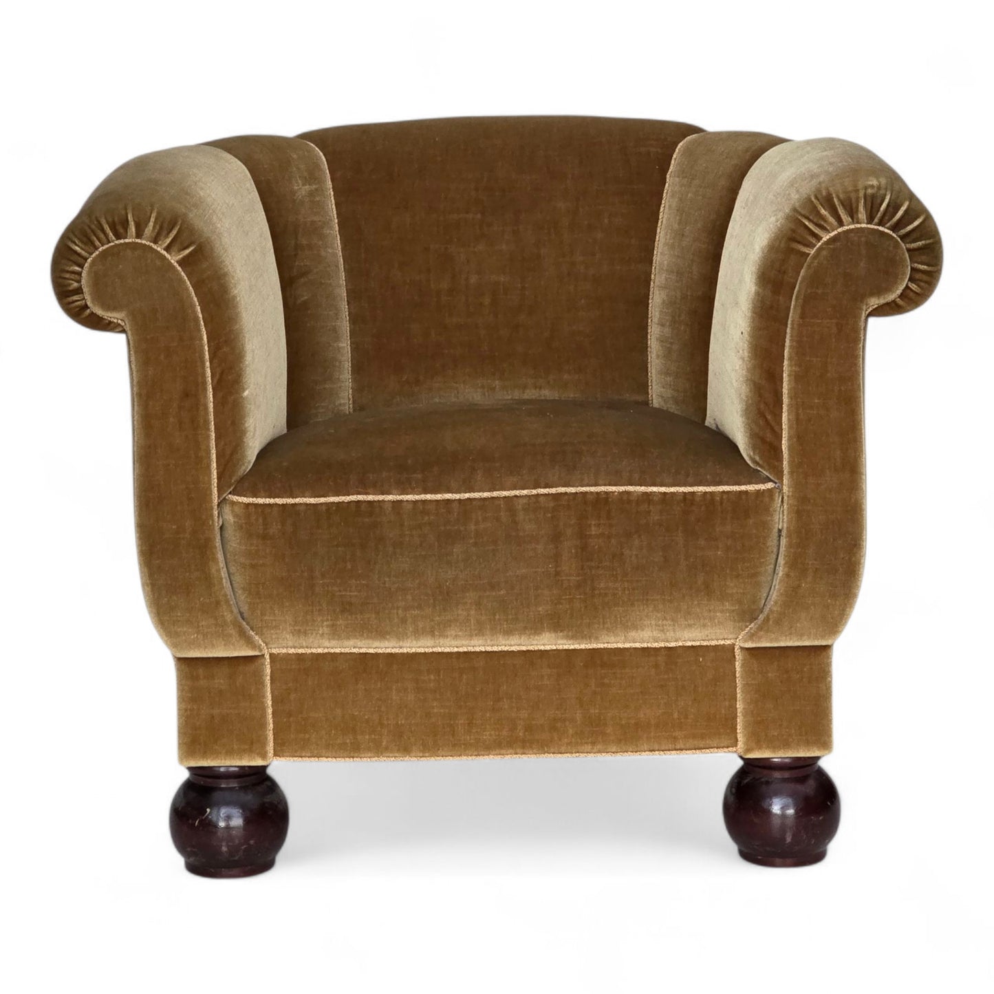 1960s, Danish relax armchair, light green furniture velour, oak wood legs.