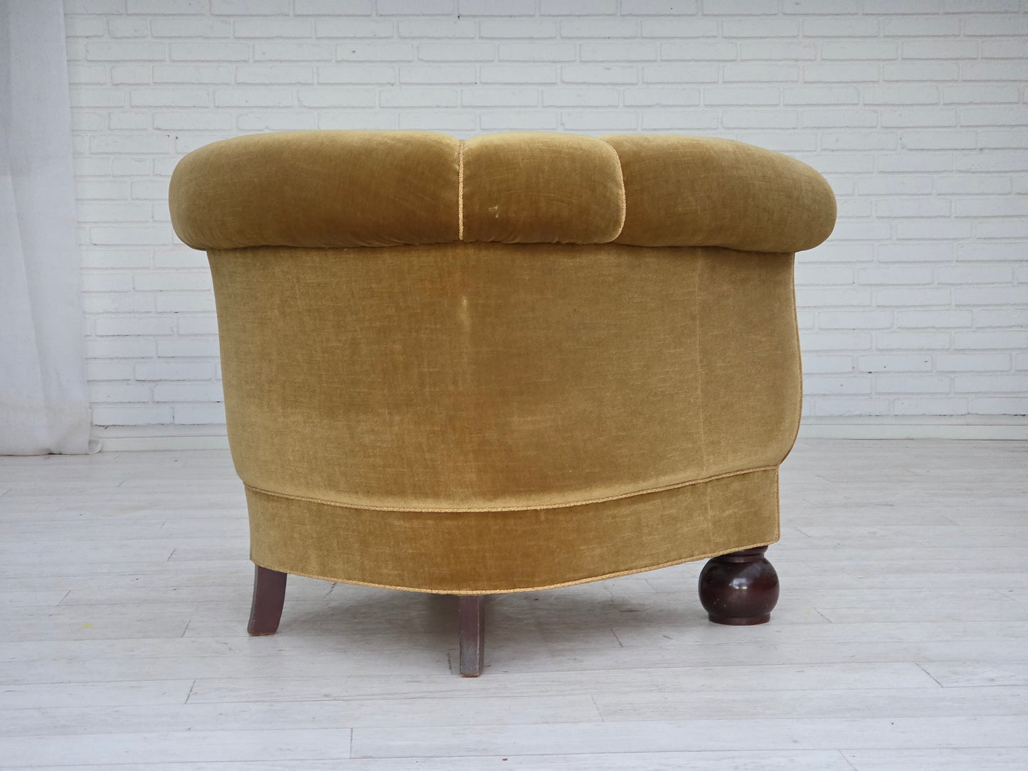 1960s, Danish relax armchair, light green furniture velour, oak wood legs.