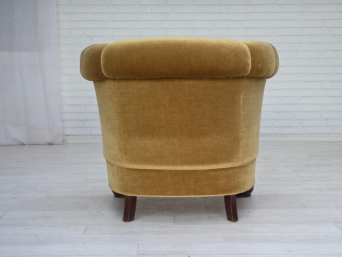 1960s, Danish relax armchair, light green furniture velour, oak wood legs.