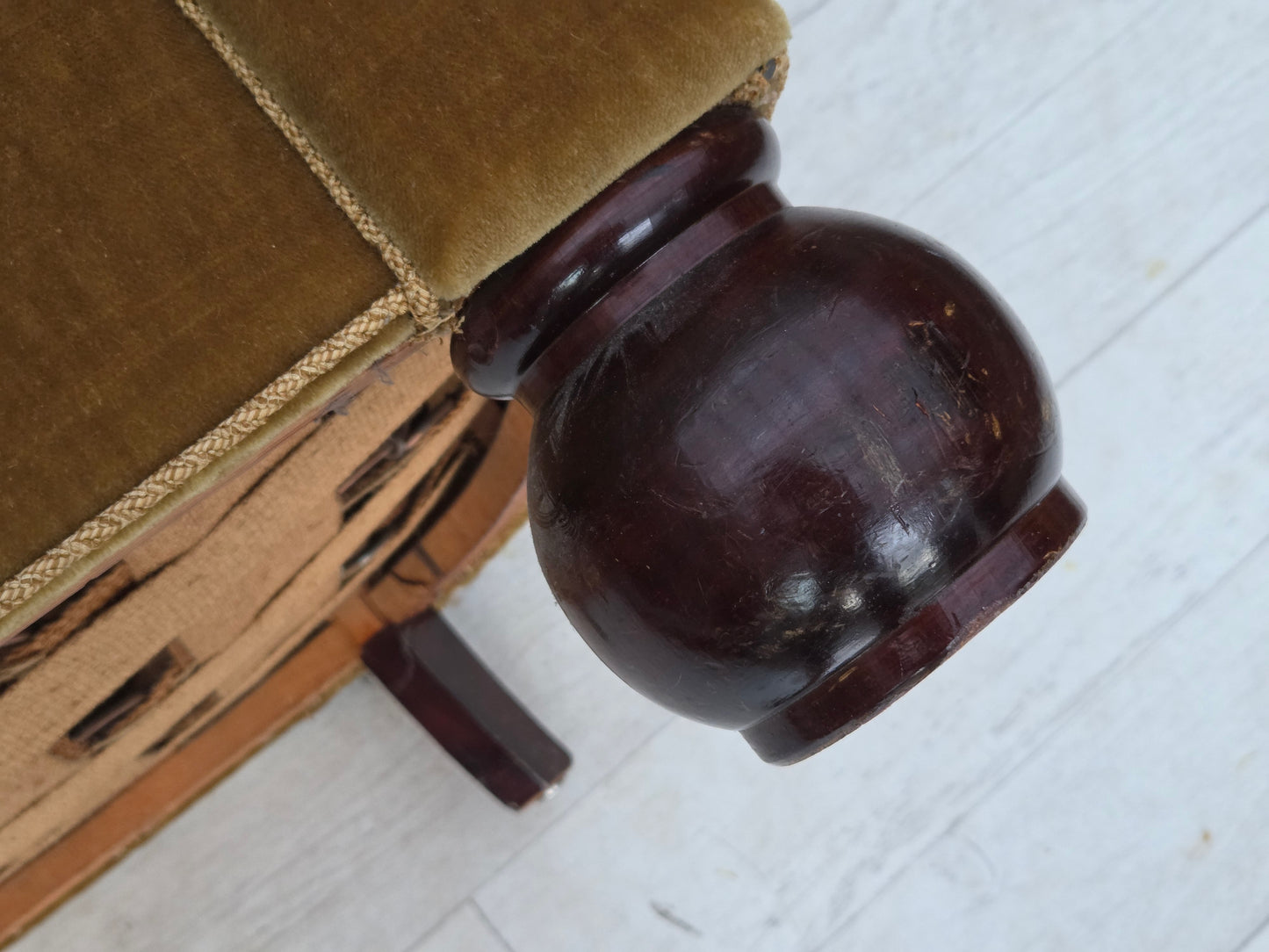 1960s, Danish relax armchair, light green furniture velour, oak wood legs.