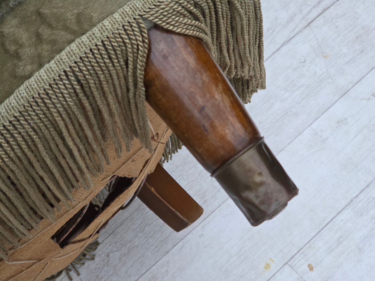 1960s, Danish 2-seater curved sofa, light green furniture velour.