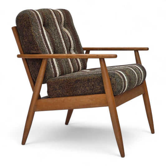 1970s, Danish armchair, beech wood, furniture wool fabric.