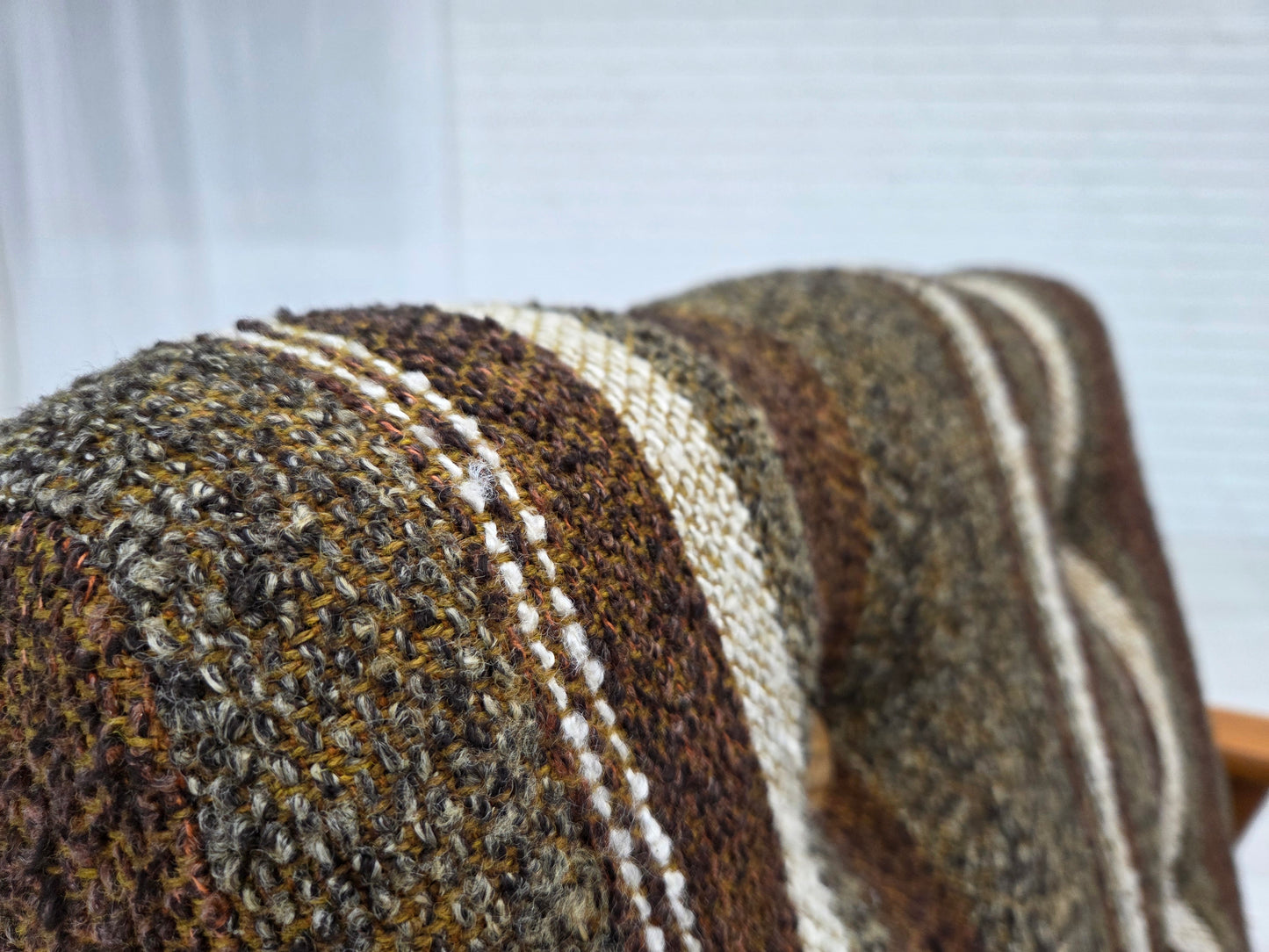 1970s, Danish armchair, beech wood, furniture wool fabric.