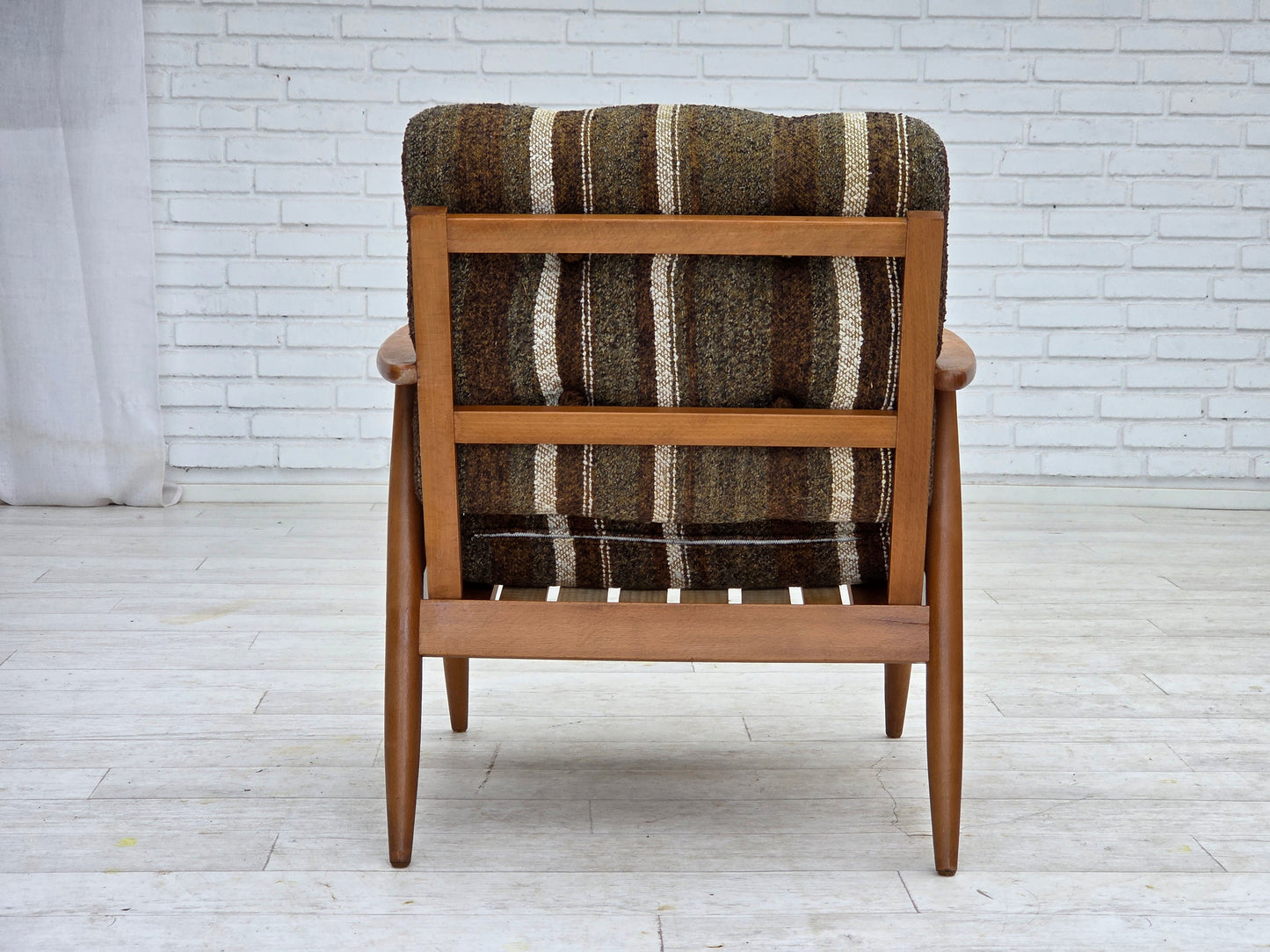 1970s, Danish armchair, beech wood, furniture wool fabric.