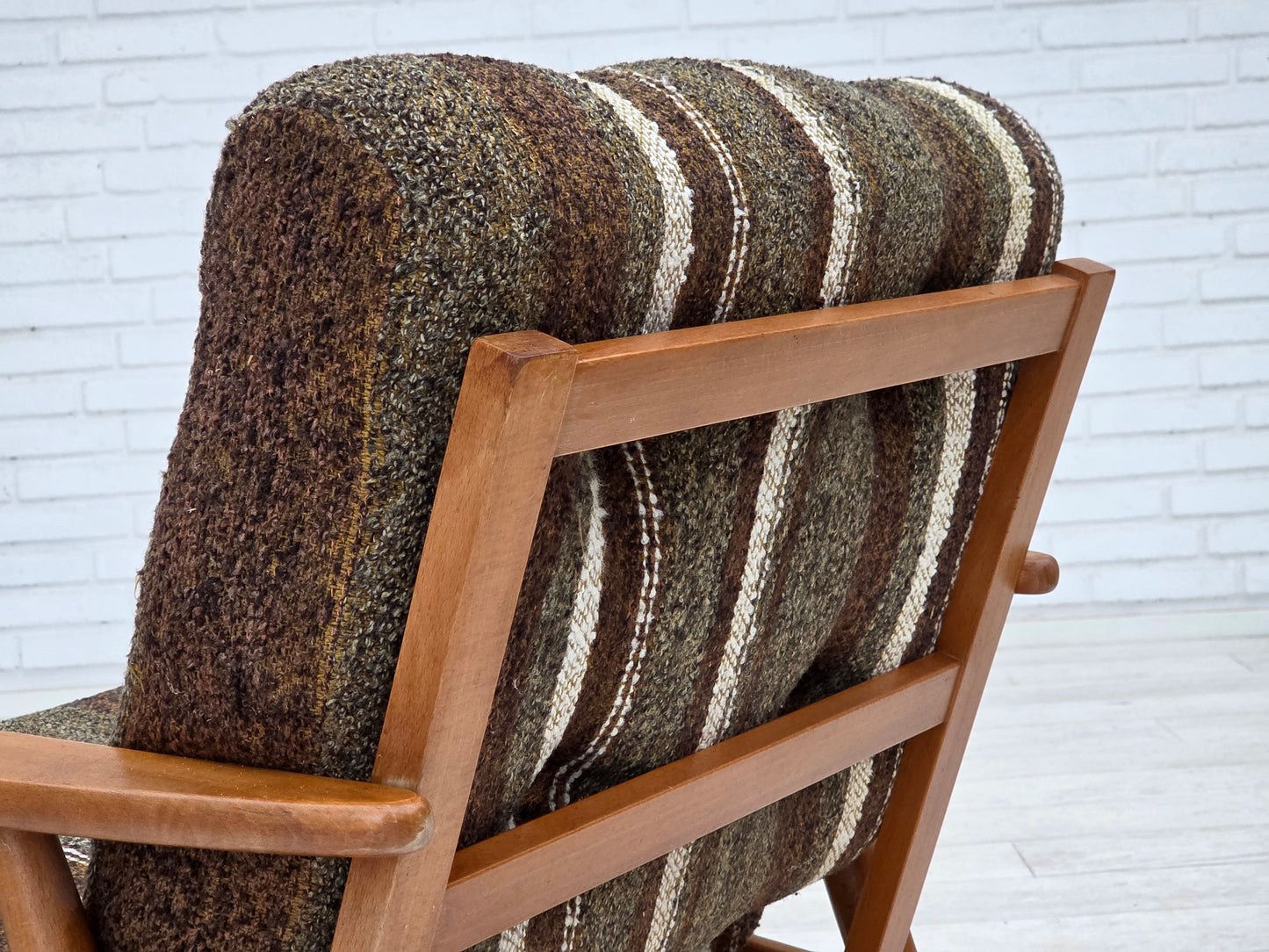 1970s, Danish armchair, beech wood, furniture wool fabric.