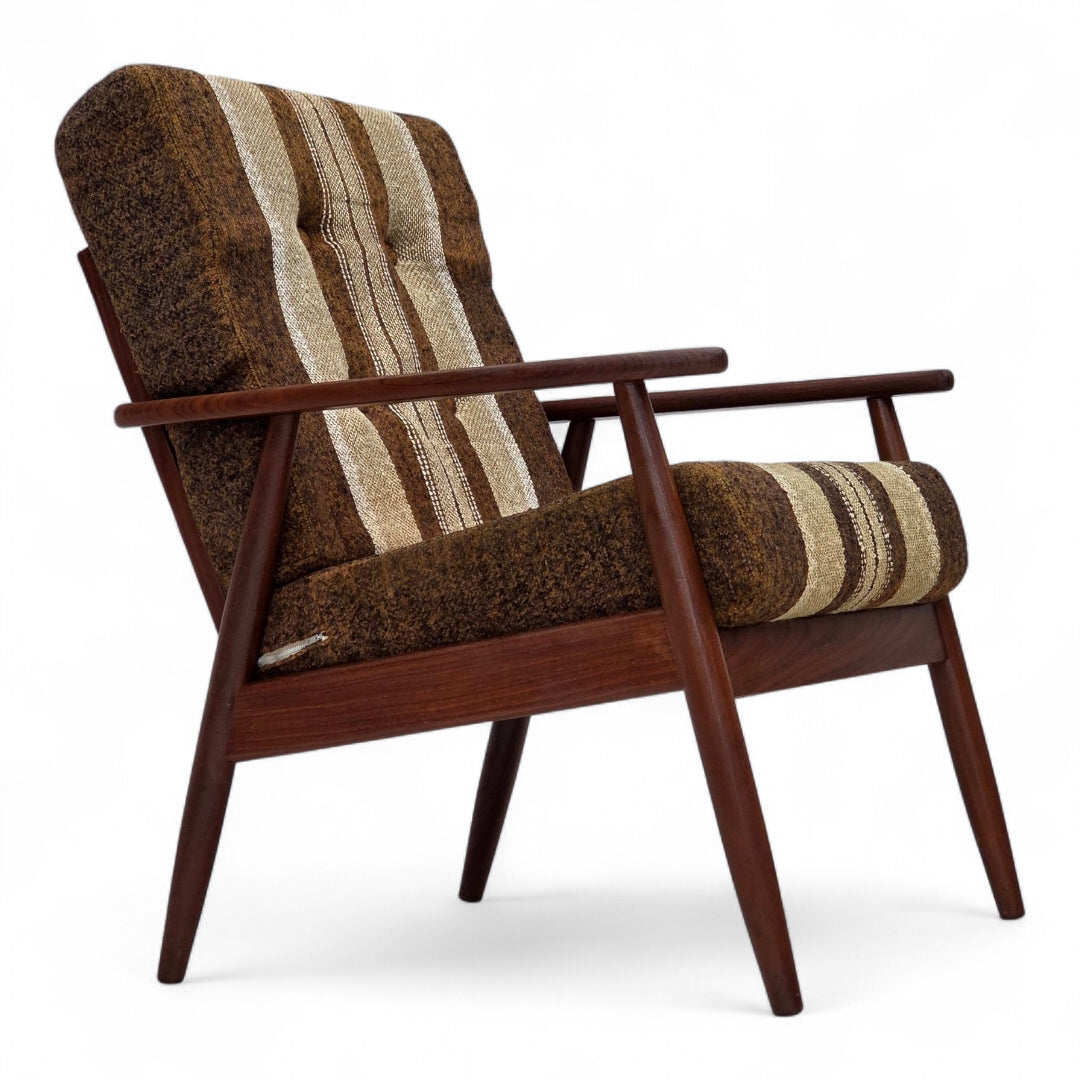 1970s, Danish armchair, teak wood, furniture wool fabric.