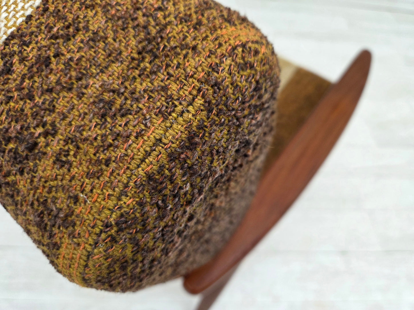 1970s, Danish armchair, teak wood, furniture wool fabric.