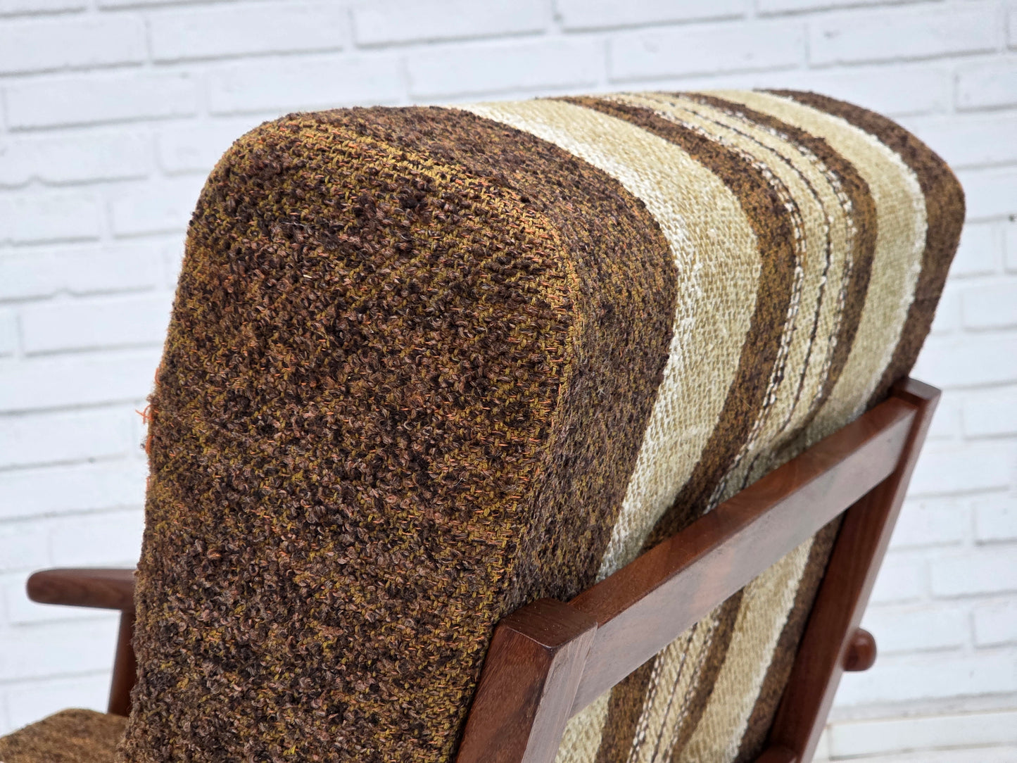 1970s, Danish armchair, teak wood, furniture wool fabric.