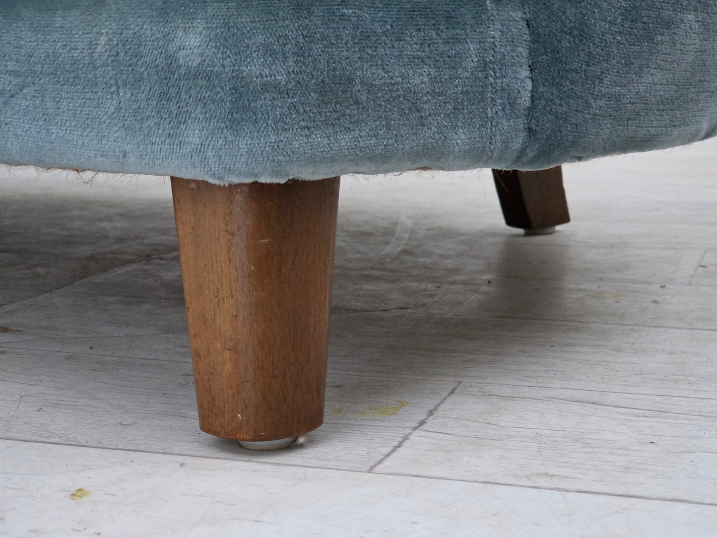 1970s, Danish 2-seater curved sofa, blue furniture velour.