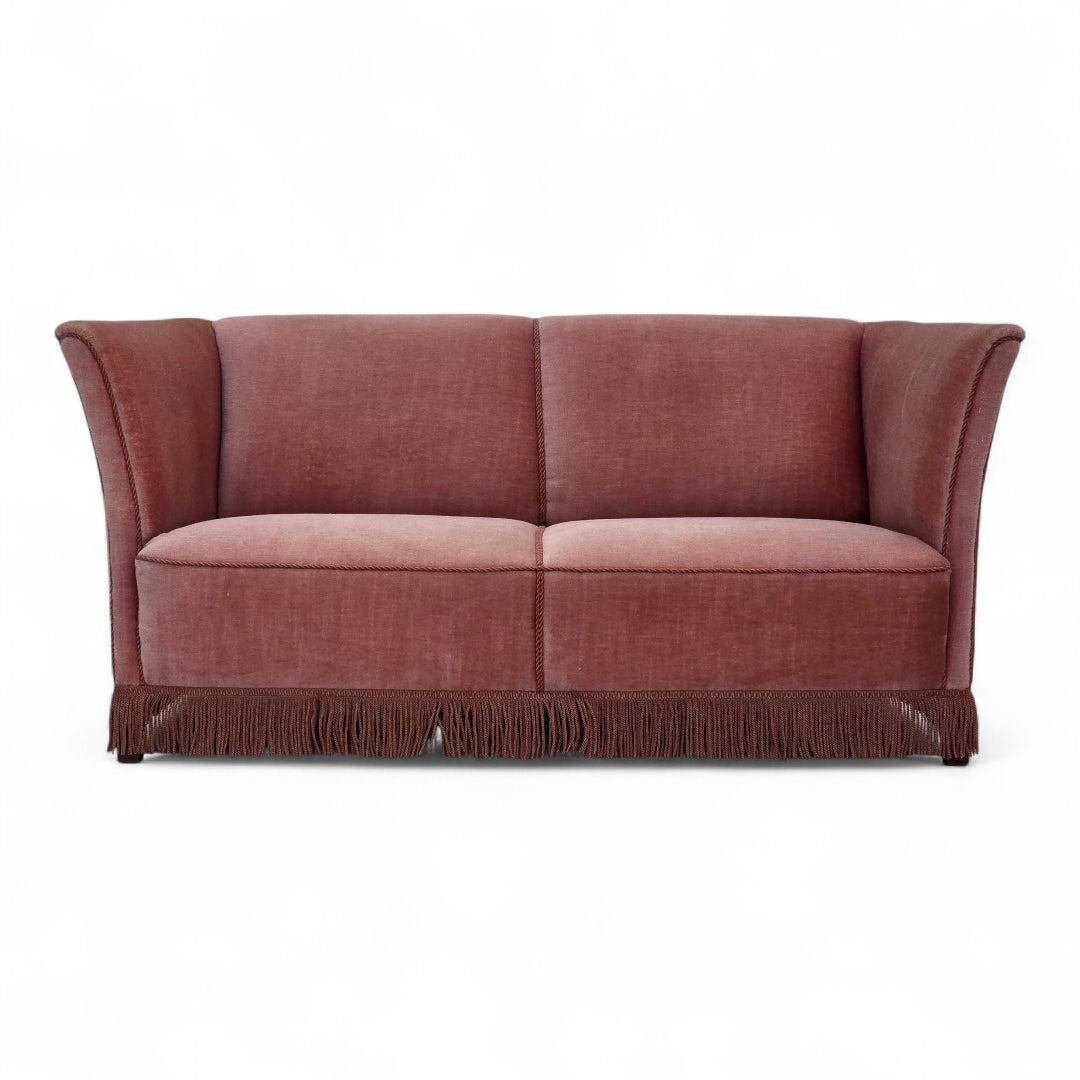 1970s, Danish 2-seater sofa, original salmon pink furniture velour.