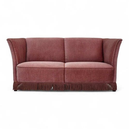 1970s, Danish 2-seater sofa, original salmon pink furniture velour.