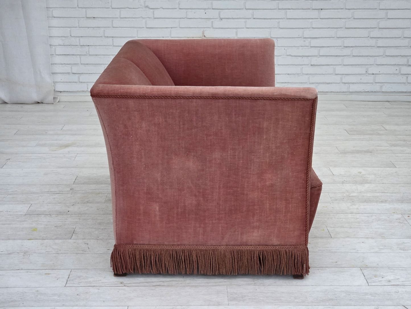 1970s, Danish 2-seater sofa, original salmon pink furniture velour.