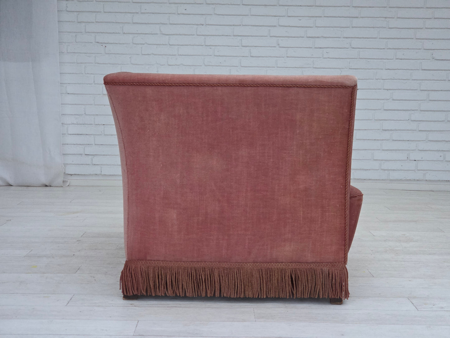 1970s, Danish 2-seater sofa, original salmon pink furniture velour.