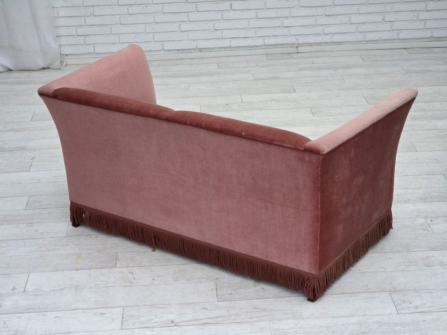 1970s, Danish 2-seater sofa, original salmon pink furniture velour.