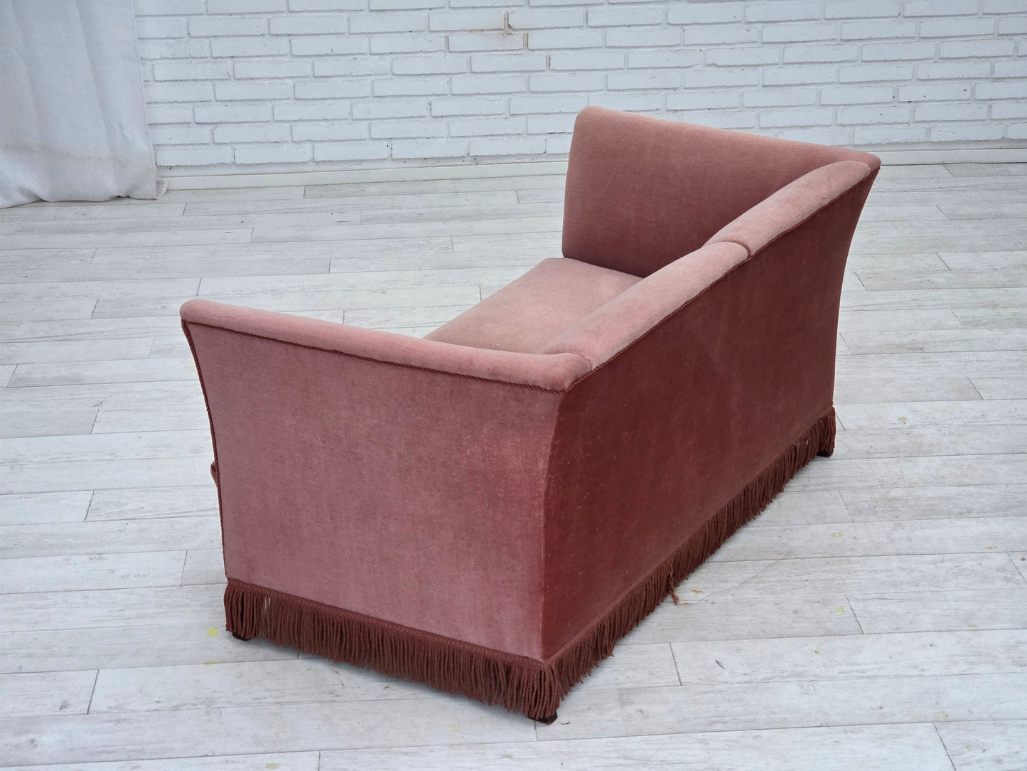 1970s, Danish 2-seater sofa, original salmon pink furniture velour.