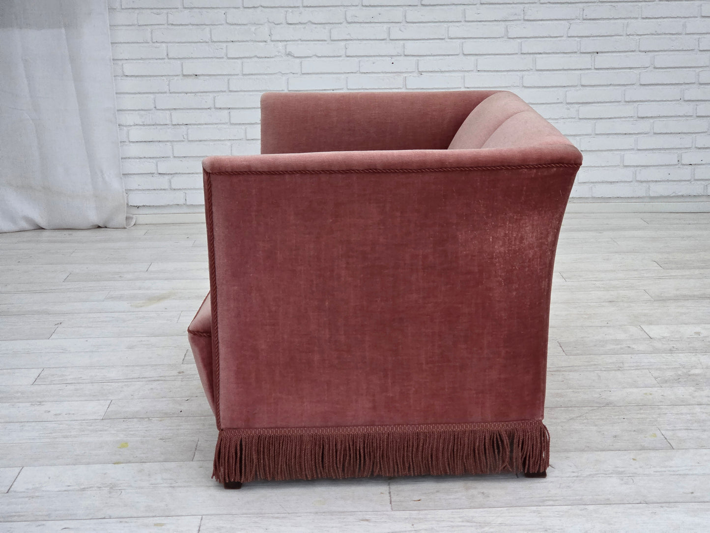 1970s, Danish 2-seater sofa, original salmon pink furniture velour.