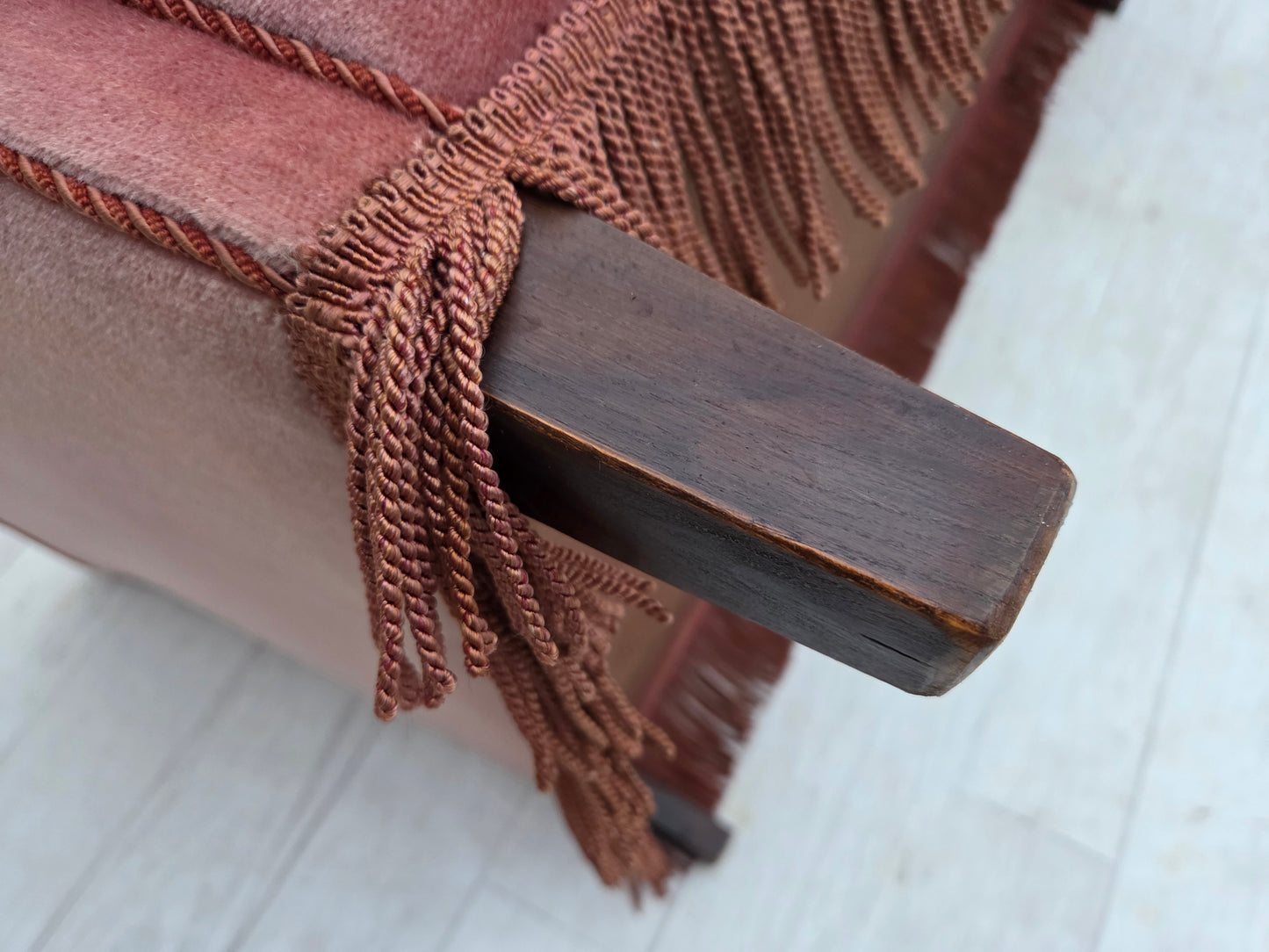 1970s, Danish 2-seater sofa, original salmon pink furniture velour.