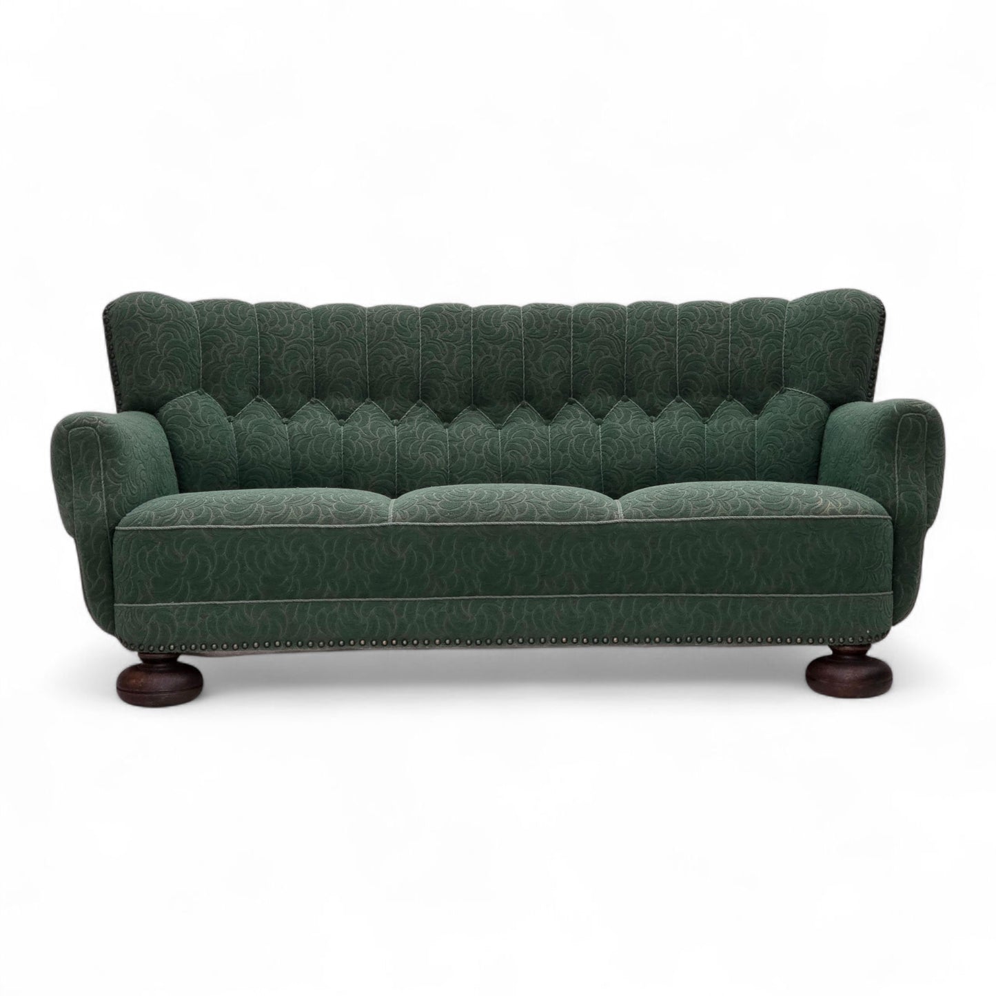 1960s, Danish 3-seater sofa, green furniture wool, oak wood.