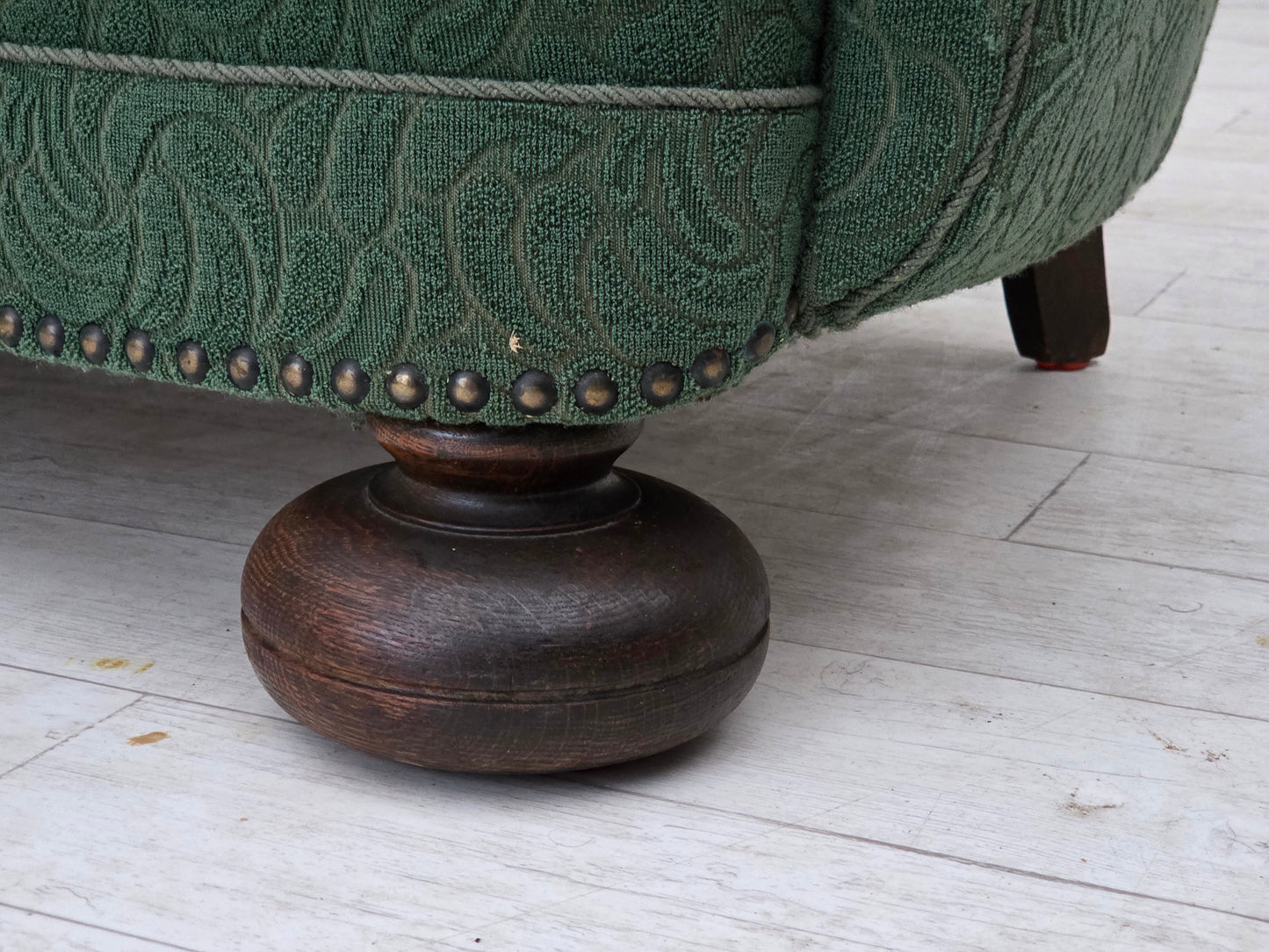 1960s, Danish 3-seater sofa, green furniture wool, oak wood.