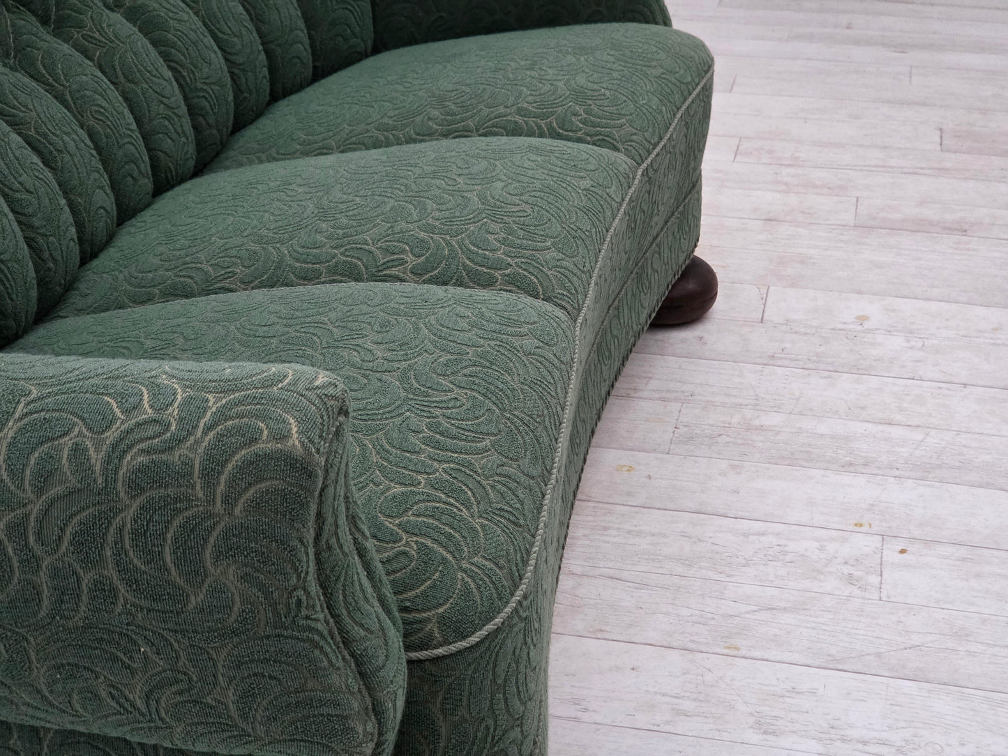 1960s, Danish 3-seater sofa, green furniture wool, oak wood.