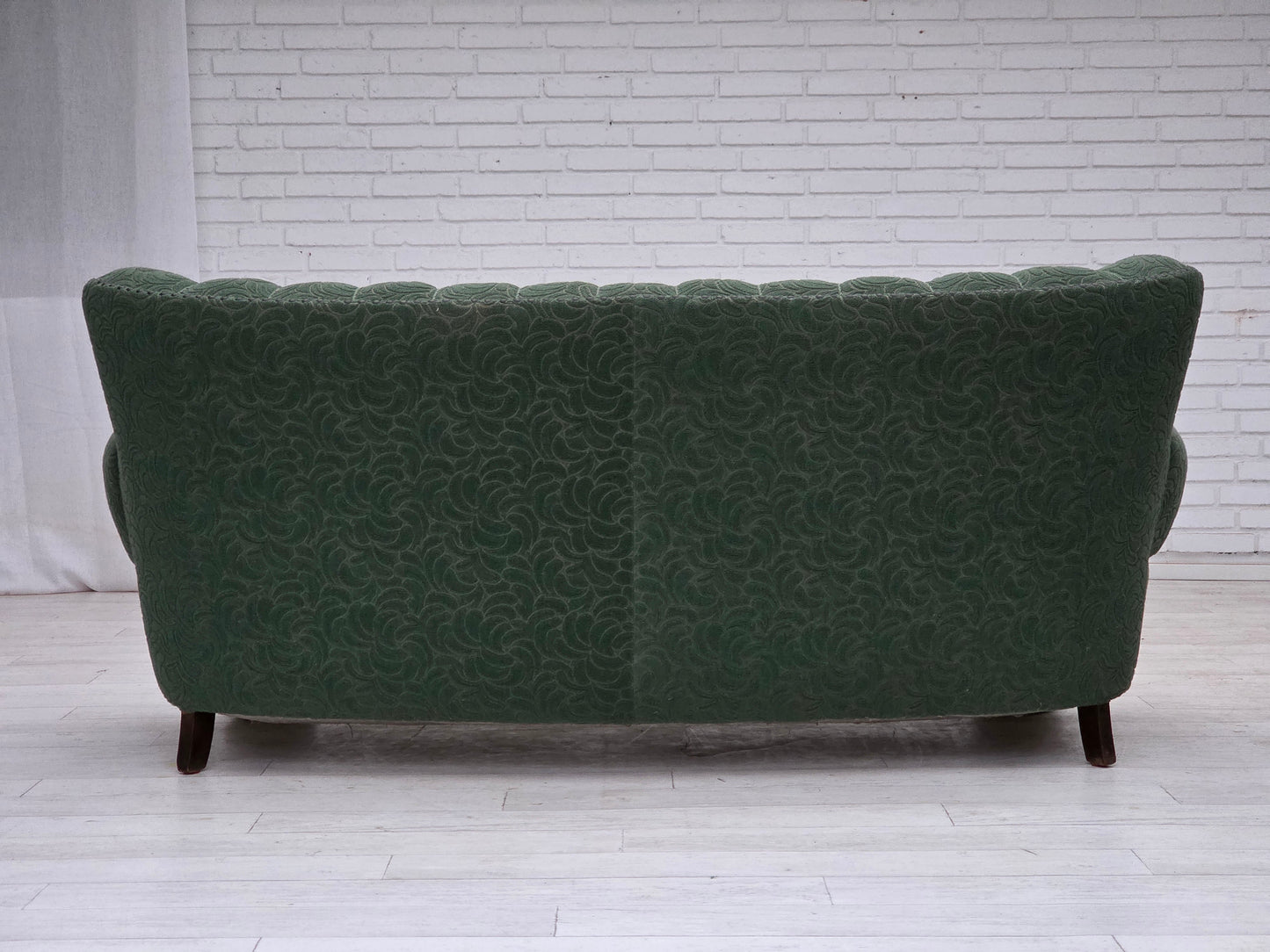 1960s, Danish 3-seater sofa, green furniture wool, oak wood.