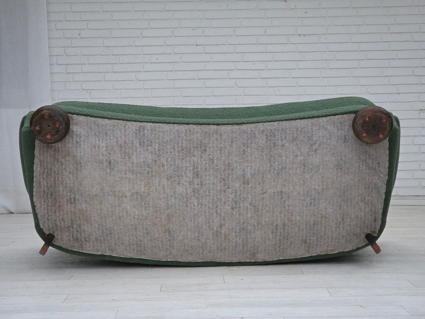 1960s, Danish 3-seater sofa, green furniture wool, oak wood.