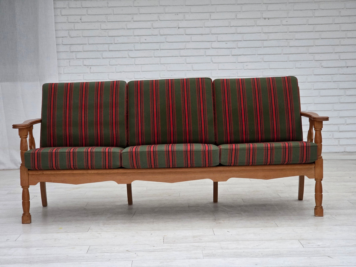 1970s, Danish 3-seater sofa, green furniture wool, oak wood.