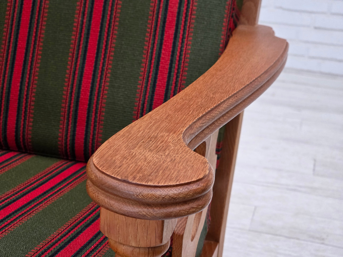 1970s, Danish 3-seater sofa, green furniture wool, oak wood.